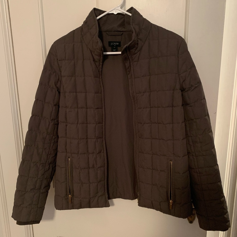 J.Crew quilted barn coat, olive green